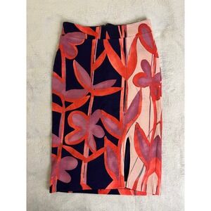 Maeve Anthropologie XS Bold Floral Pencil Skirt Navy Coral Slit Office Siren